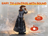 48" Animated Halloween Girl Doll Animatronic, Sound Activated Pop-Up Head with Light Up Red Eyes & 88428130
