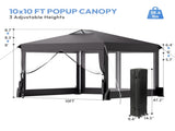 10x10 FT Folding Canopy Tent with 4 Sidewalls, One-Push Central Lock Outdoor Canopy with 2 Clear 04350771