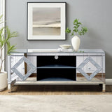Mirrored TV Stand for 65 inch TV,Sliver TV Console Table with Open Storage & 2 Storage Cabinets W1445P204027