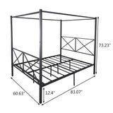 Metal Canopy Bed Frame, Platform Bed Frame Queen with X Shaped Frame Queen Black 91103073