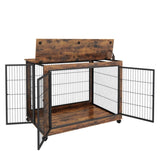 ZUN Furniture Style Dog Crate Side Table onheels with Double Doors and Lift Top. Rustic Brown, 43.7'' W116294466