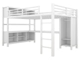 Metal Loft Bed with Wardrobe And L-shaped Desk, Full Size Loft Bed with Storage Cubes and Shelves, 73922889