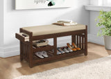 ZUN Transitional 1pc Storage Bench with 2 Open Shelves Hidden Drawer Upholstered Cushioned Seat B011P180234
