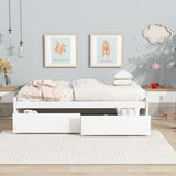 Twin Size Bed with 2 Drawers, Solid Rubber Wood Bed,White W504P313037