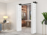 60 in. x 80 in. 6-Panel White Painted MDF Composite Double Bi-Fold Barn Door with Sliding Hardware B2763P491007