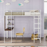 ZUN Twin Metal Loft Bed with 2 Shelves and one Desk ,WHITE 65092120