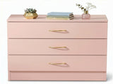 3-Drawer Chest with Faux Rose Gold Handles Drawer Dresser 25.98*12.99*22.05in Pink 22792346