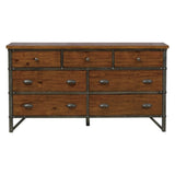 ZUN Industrial Design Bedroom 1pc Dresser of 7 Drawers Rustic Brown and Gunmetal Finish Wooden B011P152673