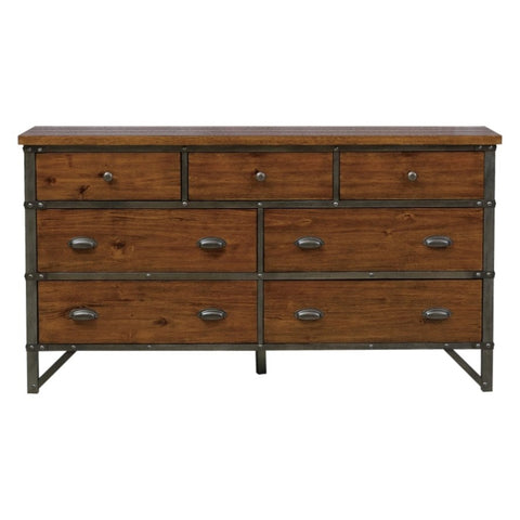 ZUN Industrial Design Bedroom 1pc Dresser of 7 Drawers Rustic Brown and Gunmetal Finish Wooden B011P152673