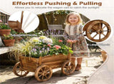 Vintage Wood Flower Pot Stand Wagon Cart with Drainage Hole 44LBS Capacity for Indoor Outdoo 35797898