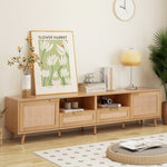 ZUN Rattan TV Stand for TVs up to 85'', Modern Farmhouse Media Console, Entertainment Center with Solid WF316678AAP