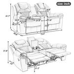 ZUN Home Theater Seating Manual Recliner Loveseat with Hide-Away Storage, Cup Holders and LED Light WF310726AAD