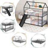 ZUN Twin Over Twin Metal Bunk Bed With Slide,Kids House Bed Black MF313919AAB