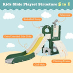 ZUN Kids Slide Playset Structure 5 in 1, Spaceship Set with Slide, Telescope and Basketball Hoop, Golf 90148409