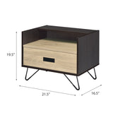 Oak and Black Nightstand with 1 Drawer B062P181411