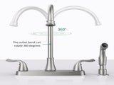 Two-Handle Kitchen Faucet with Pull-Out Side Sprayer, 360 Swivel 304 Stainless steel, 4-hole 8 inch 51174097
