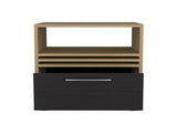 Nightstand, 1 Drawer, 4 Wheels, 1 Shelf, Natural Oak / Black B097P262382