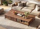 47 Inch Mid-Century Coffee with Storage Cabinets & Open Compartment, Walnut Wooden Look Accent 06885570