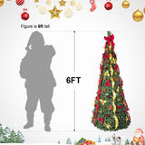 7.5FT Pop-Up Christmas Tree with 200 Warm White UL Lights Pre-Decorated with Red & Gold Ornaments, 92970321