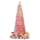 6ft Pink Pencil Christmas Tree, 392 Snow-Flocked Tips, 140 Warm White LEDs w/ 14081971