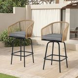 Outdoor Bar Stools Set of 2, 2-Piece Patio Bar Stools Armrests, All Weather Rattan Bar Chairs W640P256794