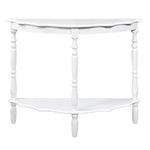 ZUN 42'' Retro Circular Curved Half-Moon Console Table with Cloud Design Top and Open Shelf Solid Wood 67238159