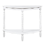 ZUN 42'' Retro Circular Curved Half-Moon Console Table with Cloud Design Top and Open Shelf Solid Wood 67238159