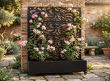 70.87" H 46.06" W Leaf Pattern Privacy Screen with Planter Box, Black Metal Freestanding W5251P462488