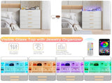 Particleboard Wood Three Drawers With LED Light Bedside Table Dresser Nightstand White 22355401
