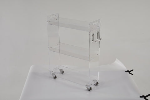 ZUN Acrylic Rolling Side Table - 3 Tiers End Table with Lockable Wheels - Small Clear Table for Living W349P143130