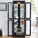 Elegant Lighted Glass Curio Display Cabinet Wooden Frame Storage for Living Room, Kitchen & Pantry W1758P297547