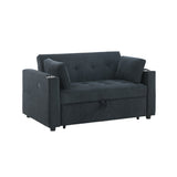 Luelle 57"W Black Corduroy Convertible Sleeper Loveseat with Cupholders, USB Ports, Magazine B061P296418