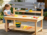 Natural Fir Wood Children Mud Kitchen Toy, Interactive Outdoor Sensory Play Station with Storage 86954566