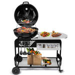 ZUN 110*45*110cm Portable Charcoal Grill with Wheels and Sidetable, Large BBQ Smoker with Adjustable 02203572