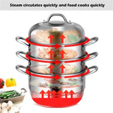 Stainless Steel Multi-Cook Steamer - 3-Tier Design with Reflux Steaming Grids, 8QT Bottom Pot, 98847665