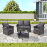 ZUN 4 Pieces Outdoor Patio Furniture Sets Garden Rattan Chair Wicker Set, Poolside Lawn Chairs with W874P146980