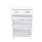 ZUN PVC Surface Shaker Shape Door Shoe Rack 3 Doors Shoe Cabinet With 2 Drawers With Open Space for W2139134911