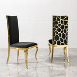 Dining chair black velvet with unique design backrest set of 2,mirror gold stainless steel legs W2723P193692