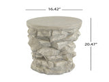 Grey Round Faux Stacked Stone MGO Side Table, Pre-Assembled Non-KD Accent End Table, 80 LBS Weight N770P473008G