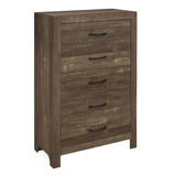 Simple Look Rustic Brown Finish 1pc Chest of 5x Drawers Black Metal Hardware Bedroom Furniture B01153395