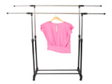 Dual-bar Vertical & Horizontal Stretching Stand Clothes Rack with Shoe Shelf YJ-04 Black & Silver 95408394