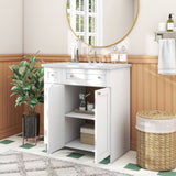 ZUN 30-Inch White Bathroom Vanity with Ceramic Sink Combo, Abundant Storage Cabinet - 2 Soft close Doors WF532032AAK