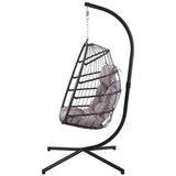 ZUN Outdoor Wicker Rattan Swing Chair Hammock chair Hanging Chair with Aluminum Frame and Blue Cushion 23380575