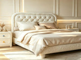 Queen Size Upholstered Platform Bed Frame with 46" Tufted Boucle Headboard, Solid Wood Slat Support, 23565335