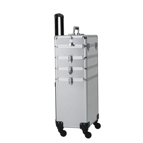 ZUN 4-in-1 Draw-bar Style Interchangeable Aluminum Rolling Makeup Case Silver 59019860