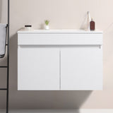 ZUN 24 Inch Wall Mounted Bathroom Vanity with White Ceramic Basin,Two Soft Close Cabinet Doors, Solid 87556191