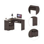 ZUN Mix L-Shaped Desk, Keyboard Tray, Two Drawers, Single Open Shelf -Smokey Oak B20091963