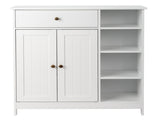 Double-Door Bathroom Cabinet with 2, Adjustable Panels, 1 Drawer and 3 Side Shelves, White 21280126