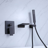 Wall Mount Tub Faucet Matte Black, Waterfall Wall Mount Tub Filler Faucet with Handheld Shower DSBB812MB