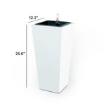 ZUN 11" Composite Self-watering Cylinder Square Planter Box - High - White B046P144682